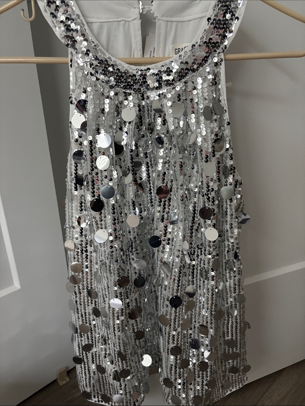 Grace Karin Silver Sequin Halter Top